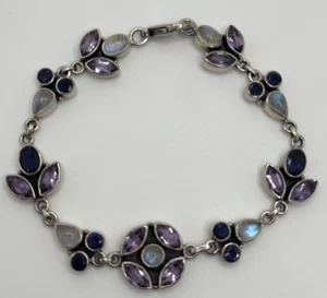 Nicky Butler Sterling Silver Moonstone Iolite Amethyst Link Bracelet - Picture 1 of 12