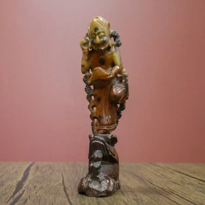 Vintage Chinese Shoushan Stone Carved Guardian Spirit Statue Figure - 6.25” Tall - Picture 1 of 9