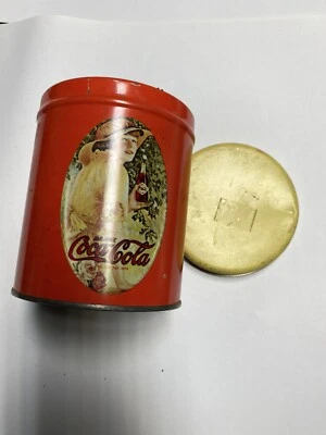 Vintage Coca Cola Round Tin Container RED Can With Yellow Lid Victorian Lady - Image 1 of 4