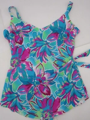 Traje de baño modelador de una pieza tropical Roxanne talla 18 42D verde azulado brillante rosa fucsia lim Foto 1 de 4
