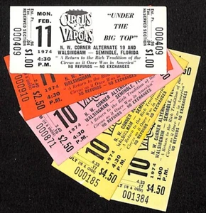 Seminole Florida - Group of 5 Unused February 1974 Circus Vargas Tickets NOS VGC - Picture 1 of 2