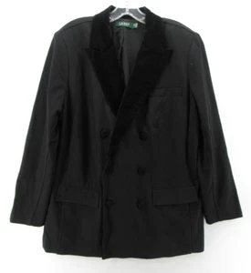 Lauren Ralph Lauren Blazer Women 18W Plus Black Velvet Lapel Double Breasted - Picture 1 of 11