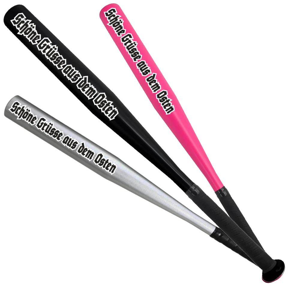 NO FACE NO NAME Baseballschläger Schöne Grüße aus dem Osten schwarz silber pink Keule Alu lustig