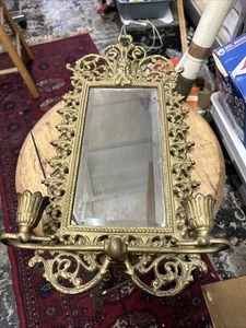 SCHÖNER Vintage Messing Bradley & Hubbard abgeschrägter Spiegel Bacchus Dionysos 19x9" - Bild 1 von 8