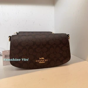 Neu mit Etikett Coach Andrea Schultertasche aus charakteristischem Canvas CV973 gold/walnussfarben/schwarz - Bild 1 von 9