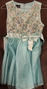 Holiday Editions Girls' Sequin Bow Dress Aqua Sleeveless Party Wear-GrlsSz 10/12 - Picture 1 of 2