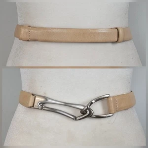 DONNA KARAN NY M/L 29-35" Genuine Leather Tan Camel Clip Buckle Belt USA Made - Picture 1 of 17