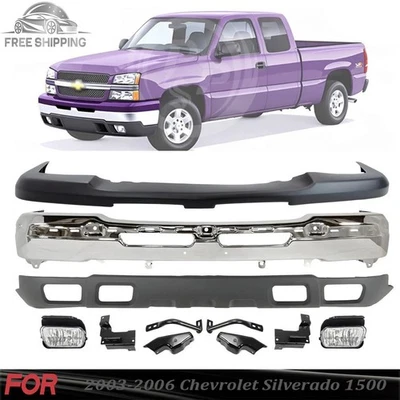 Kit de parachoques delantero de acero cromado y cenefa para Chevrolet Silverado 1500 2003-2006 Foto 1 de 4