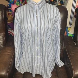 Lands End Shirt Mens XXL (18) Blue Long Sleeve Button Down Striped Point Collar - Picture 1 of 8