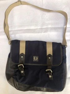 Fred Perry Satchel Bag Dark Blue / Brown - Picture 1 of 3