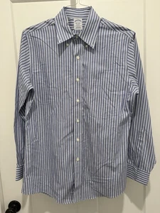 Brooks Brothers Regent Hemd Herren 15-33 blau, weiß gestreift Supima Baumwolle - Bild 1 von 5