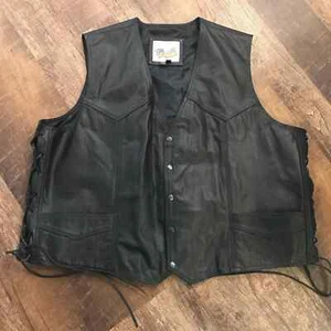 Vintage Excelled Leather Vest Mens Size 44 Snap Closure Lace Up Sides Moto Biker - Picture 1 of 10