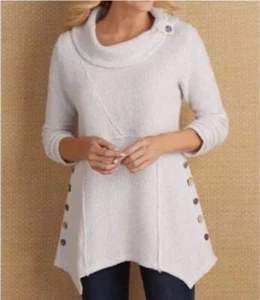 Soft Surroundings Breakwater Pullover Sweater Cowl Knit BoHo Lagenlook Medium EC - Picture 1 of 14