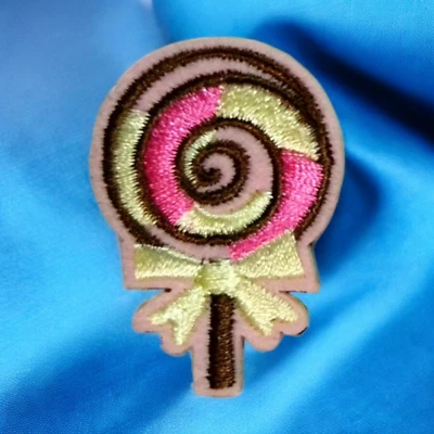 Iron On Patch Lollipop Sucker Pink Swirl Bow Cartoon Clothing Decal Embroidery - Image 1 of 2