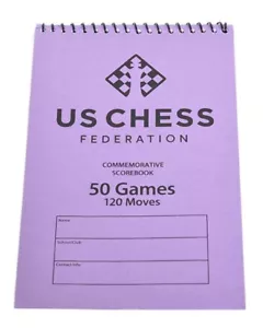 Cuaderno de puntajes de ajedrez de tapa blanda de la Federación de Ajedrez de EE. UU. - 50 juegos - libro de puntajes púrpura - Imagen 1 de 3