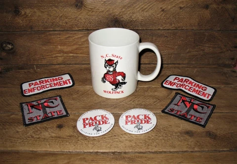 NC State Wolfpack Mug Pinback Button Transportation Parking Enforcement Patches Cover