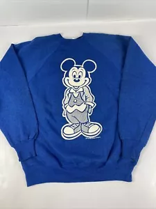 Vintage 80s Mickey Mouse Big Graphic Blue Sweatshirt XL USA Made 50/50 Blend - Picture 1 of 9