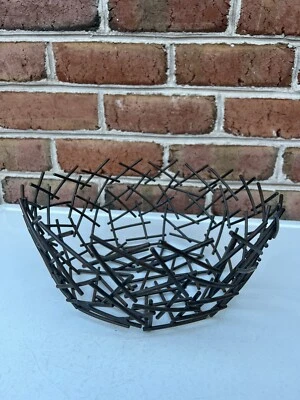 Winter Farmhouse Tree Branch Twigs Centerpiece Bronze Metal Bowl Fruit Basket - Image 1 of 4