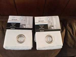 Two Grommeted White Mainstays 63 Inch Blackout Curtains Panel  - Picture 1 of 8