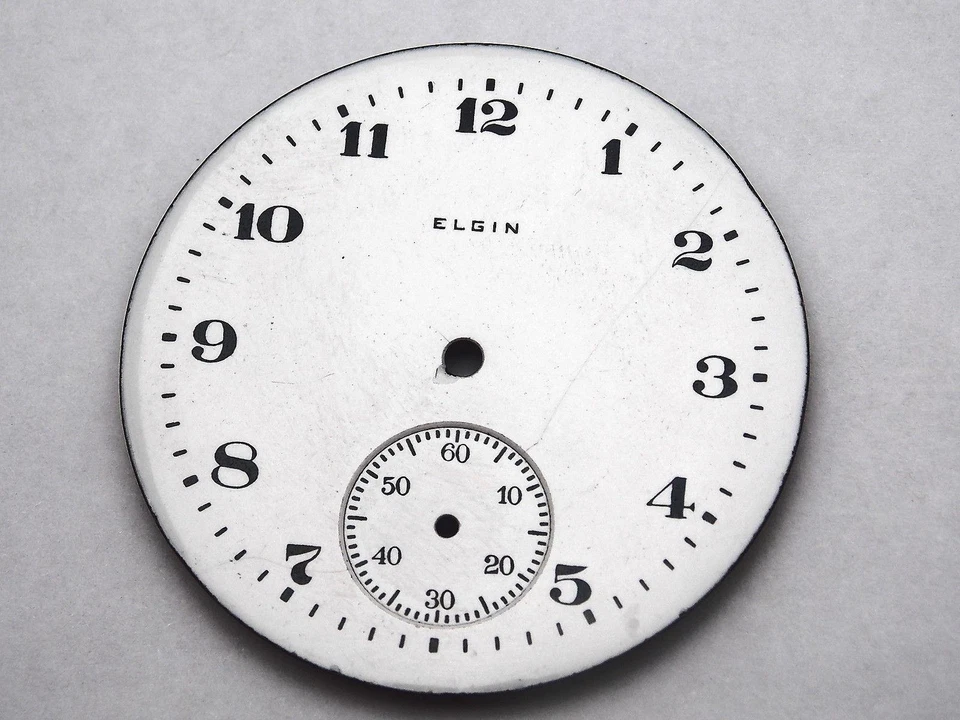 Esfera de reloj Elgin blanca de 42,3 mm para relojes de bolsillo vintage negra Mrkrs subesfera nueva de stock Foto 1 de 1