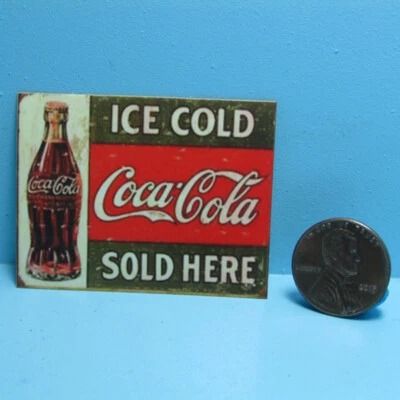 CINDIS MINIS Dollhouse Miniature Ice Cold Coca Cola Sold Here Sign Vintage Look