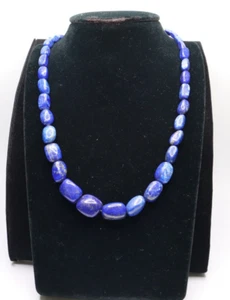 Sterling Silver 925 Genuine Blue Lapis Gemstone Beaded Necklace 16" - 19" Length - Picture 1 of 3