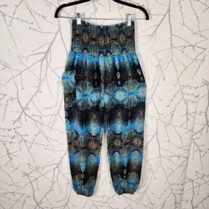 Artsy Paisley Printed Pull On High Waist Smocked Harem Pants | Women's OS - Picture 1 of 4