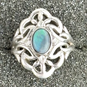 Vintage 925 Silver Ring Australian Black Opal with Diamonds size 4.5 - 6 grams - Picture 1 of 6