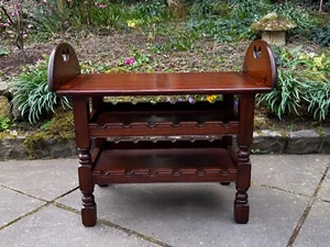 AN OLD CHARM TUDOR BROWN OAK BUTLERS TRAY TEA COFFEE TABLE WINE RACK CAKE STAND - Picture 1 of 24