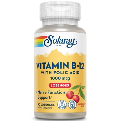 Pastillas Solaray Vitamina B-12 1000mcg con Ácido Fólico | 90ct, 90 Porciones Foto 1 de 4