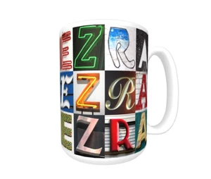 EZRA Coffee Mug / Cup featuring the name in photos of sign letters - Foto 1 di 3