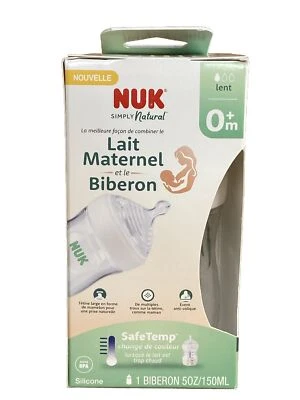 NUK Simply Natural with SafeTemp, 5 oz, 1 Pack, Clear Baby Bottle NEW - Image 1 of 4