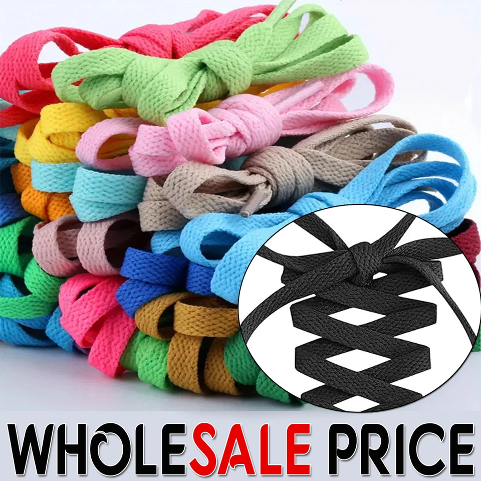 Flat Shoe Laces Boots Trainers Skate Football Coloured Shoelaces Adult Kids - Image 1 of 1
