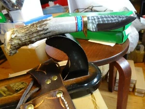 KEN RICHARDSON KNIVES SMALL HUNTER DROP POINT TURQUOISE 7.75" 1085 SPRING ST. - Picture 1 of 12