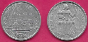 FRENCH POLYNESIA 2 FRANCS 1983 VF-XF WITH I.E.O.M,LIBERTY SEATED ON THRONE,FA - Picture 1 of 1