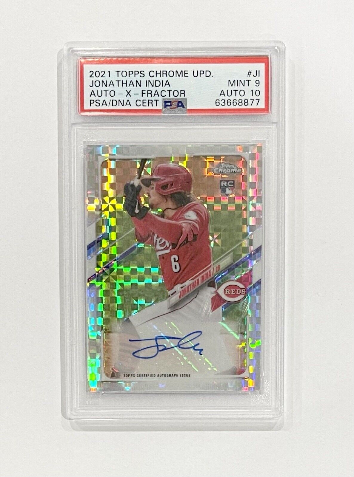 2021 Topps Chrome Update Jonathan India X-Fractor Auto /125 PSA 9 Mint RC Rookie