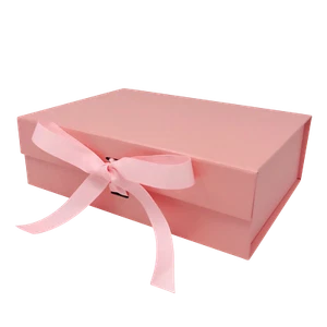 A4 Size Pink Folding Magnetic Gift Box with Ribbon - Picture 1 of 21