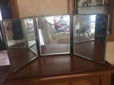 MIROIR ANCIEN TRIPTYQUE 3 MIROIRS Biseautés Années 30 DE BARBIER - Photo 1/4