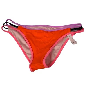 NEW Victorias Secret Medium Strappy Cheeky Bikini Bottoms Orange Black 84W #1614 - Picture 1 of 5