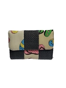 Vintage Woven Pop Art  Wallet Pocket Book MultiColor pink yellow flipflop - Picture 1 of 8