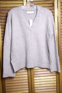 Damenpullover Loft beige V-Ausschnitt Grobstrick Rippborte weite Ärmel Small neu mit Etikett - Bild 1 von 10