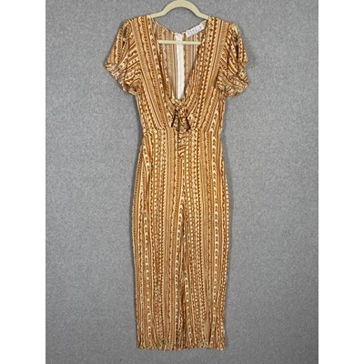 Mono Stella Mediano Mostaza Corbata Frontal Fluido Gasa Arrugada Boho Ikat Vaca Foto 1 de 4