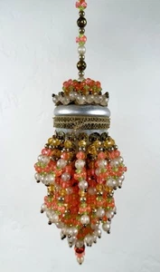 Vintage Handmade Beaded Chandelier Tea Ball Christmas Ornament Orange Peach - Picture 1 of 7
