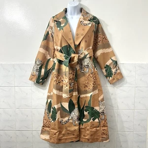 Las Surenas Wool Trench Coat Camel Beige Leopard Jungle Safari Nature Size M - Picture 1 of 14