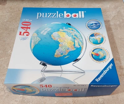RAVENSBURGER 3D GLOBE 540 Piece jigsaw Puzzle-ball stand world MAP 9" BALL - Image 1 of 3