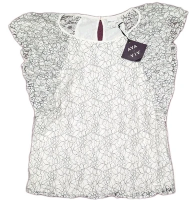 Nova Blusa Feminina Ava & Viv Tamanho X Branca Preta Floral Renda Top Com Forro Nova Com Etiqueta - Imagem 1 de 4