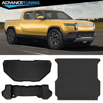 Se adapta a 22-24 Rivian R1T almacenamiento delantero + alfombrilla trasera para caja de camión TPE 3D revestimiento protector Foto 1 de 4