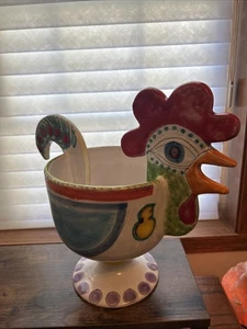 "Maceta grande con consola de pollo de 13,5"" pintada a mano de cerámica italiana Desimone" - Imagen 1 de 13