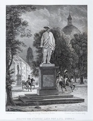 Berlin Statue Fürst Leopold Orig. Stahlstich aus Spiker 1833 Passepartout - Bild 1 von 4