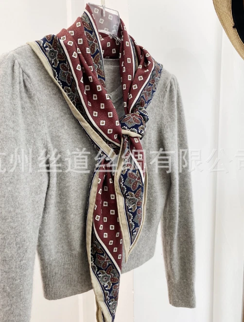 70% Cashmere 30% Silk Scarf Triangle 2 face Shawl 160cmX65cm Red polka dot Print - Image 1 of 4